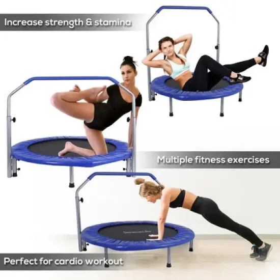 SereneLife Adult Jumping Fitness Trampoline - 40" Foldable Rebounder with Adjustable Handrail, Core Workout Trainer - SLSPT409 image {5}