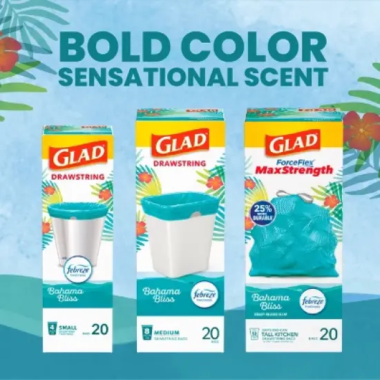 Glad ForceFlex MaxStrength Bahama Bliss Drawstring Trash Bags - Febreze Freshness - 13gal - 45ct image {9}