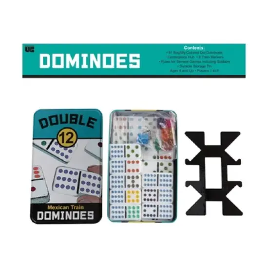 Double 12 Mexican Train Dominoes Board Game: University Games, Storage Tin, 1-8 Players, Instructions Included image {6}