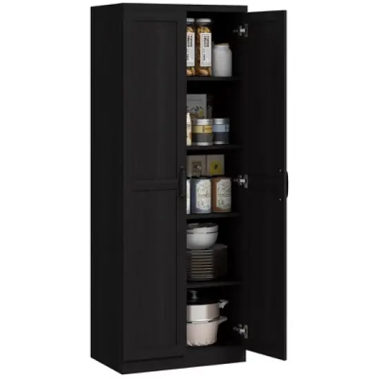HOMCOM Kitchen Pantry, Freestanding 5-tier Storage Cabinet with 2 Adjustable Shelves for Dining Room, Living Room image {6}