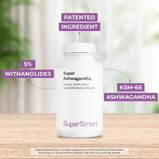 SuperSmart Super Ashwagandha 600mg per Day - Patented KSM-66 Ashwagandha 5% Withanolides | Non-GMO & Gluten Free - 120 Vegetarian Capsules image {2}