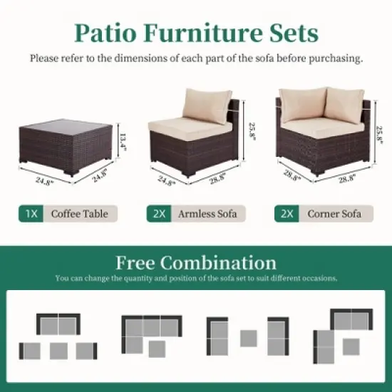 UPHA 5-Piece Rattan Patio Sofa Conversation Set with Cushions image {2}