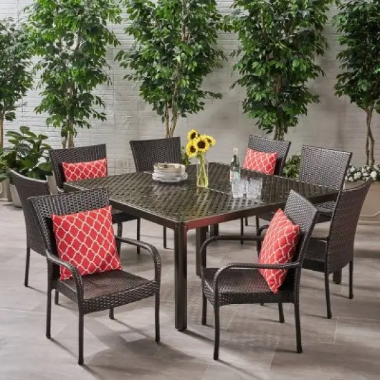 Bullpond 9pc Aluminum and Wicker Dining Set - Christopher Knight Home image {7}