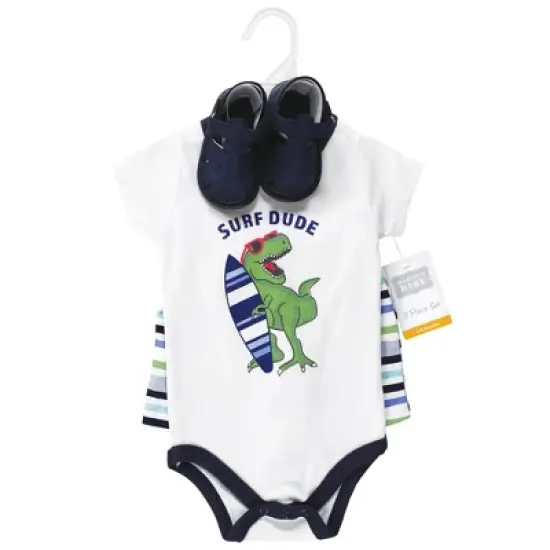 Hudson Baby Infant Boy Cotton Bodysuit, Shorts and Shoe Set, Surf Dude image {1}