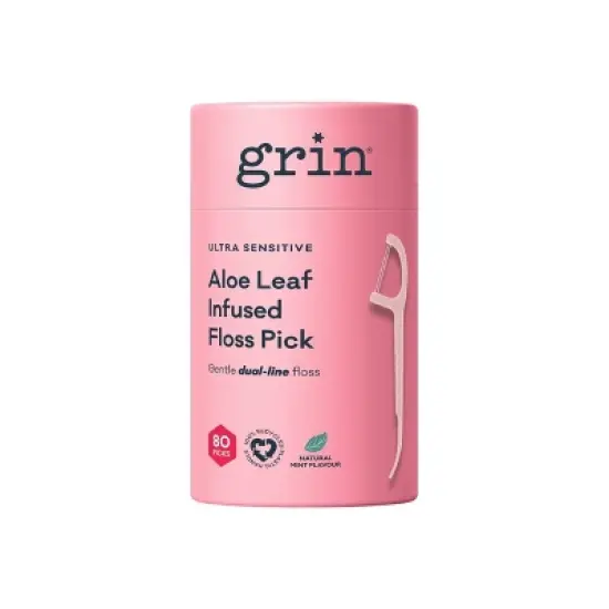 Grin Ultra Sensitive Floss Picks Canister - Aloe Leaf/Natural Mint - 80ct image {7}