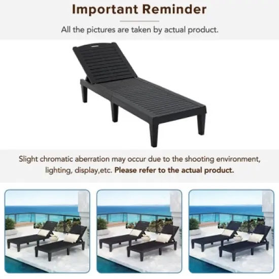 ModernLuxe 2-Piece Outdoor Chaise Lounges Set Resin Pool Lounge Chairs with Adjustable Backrest for Patio Poolside Beach, Black/Brown image {5}
