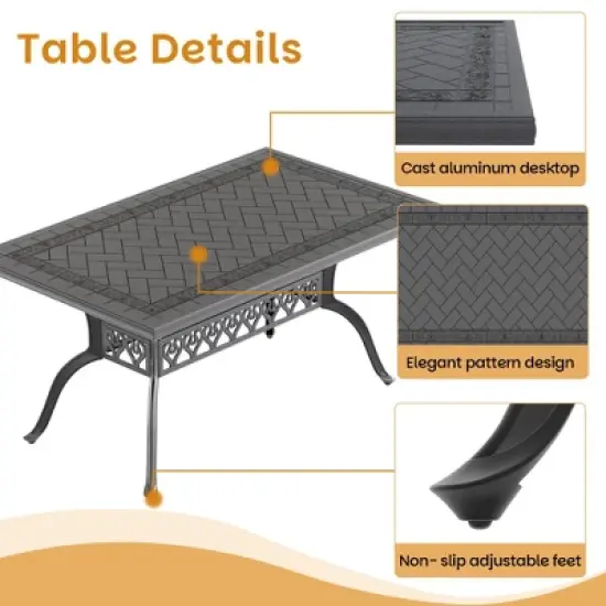 5-Piece Cast Aluminum Outdoor Dining Set with Red Cushions, Rectangle Table & Stackable Chairs - for Patio, Backyard image {5}