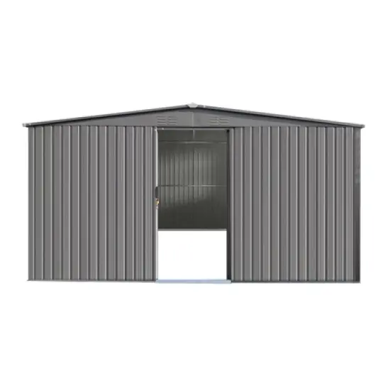 New Outdoor Storage Shed Has Two Functions:Metal Shed And Firewood Shed 14 ft x 12 ft, More Suitable For Winter , Grey image {6}