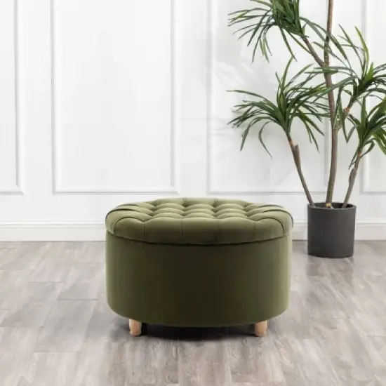 Large Round Tufted Storage Ottoman with Lift Off Lid - WOVENBYRD image {25}