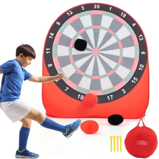 Costway Large Dart Board for Kids with 4 Kick Balls, Carrying Bag Giant Outdoor Kick Black/Red image {11}
