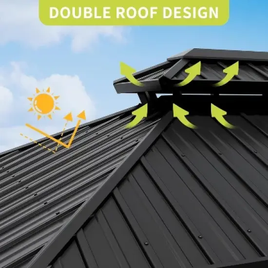 Aluminum Hardtop Gazebo 10x12FT, Outdoor Double Roof Canopy with Curtains and Netting for Garden, Metal Tent, Aluminum Frame Permanent Pavilion image {3}