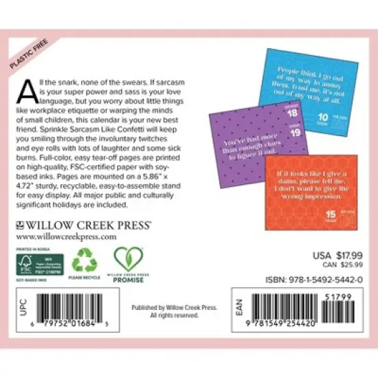 Willow Creek Press 2026 Sprinkle Sarcasm Like Confetti Box Calendar image {1}