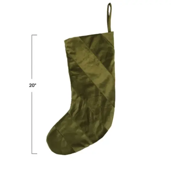 Storied Home Fabric Velvet Striped Stocking, Green image {1}