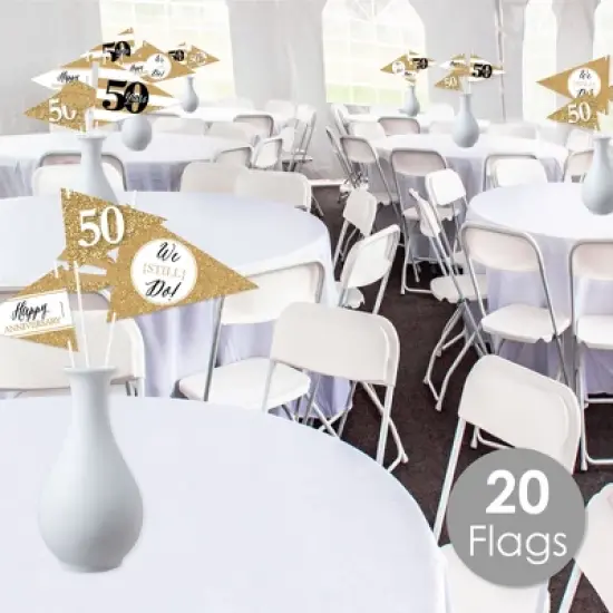 Big Dot of Happiness We Still Do - 50th Wedding Anniversary - Triangle Anniversary Party Photo Props - Pennant Flag Centerpieces - Set of 20 image {1}