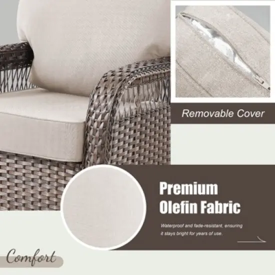 Buenhomino Outdoor Patio Wicker Swivel Rocking Chairs Set of 2, Beige Cushions image {6}