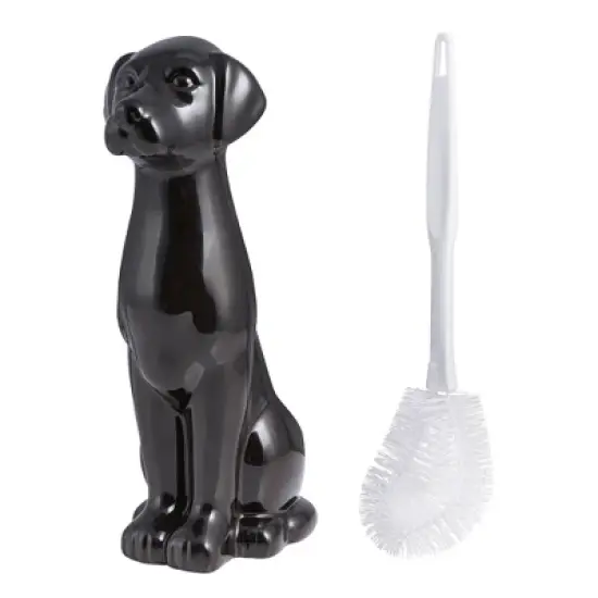 Allure Home Creations 2pc Black Labrador Ceramic Toilet Brush Holder with Plastic Brush Cleaning Accessories Set image {10}