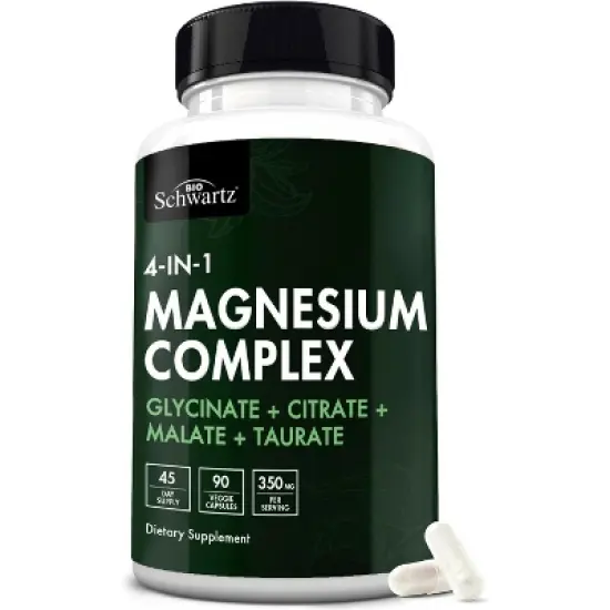 Magnesium Complex Supplement, Extra Strength 350mg Magnesium Glycinate Citrate, Supports Heart Health Sleep Nerves Muscles, Bioschwartz, 90ct image {6}