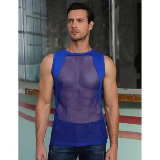 Men's Mesh Tank Top Fishnet Slim Fitted Tank Top Sleeveless Muscle Workout Tee Shirt image {1}