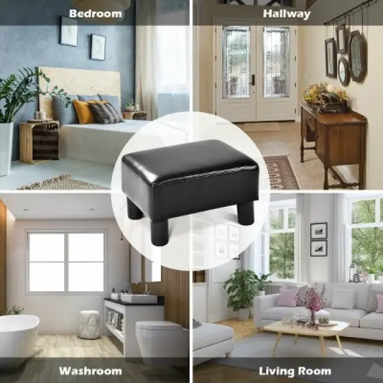 Costway Small Ottoman Footrest PU Leather Footstool Rectangular Seat Stool Black image {5}