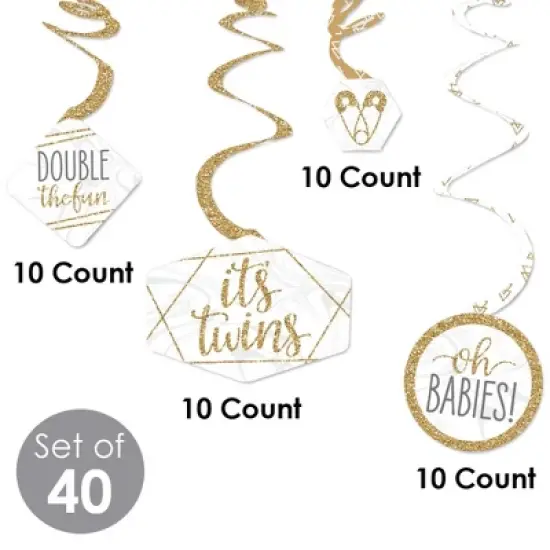 Big Dot of Happiness It's Twins - Gold Twins Baby Shower Hanging Decor - Party Decoration Swirls - Set of 40 image {3}