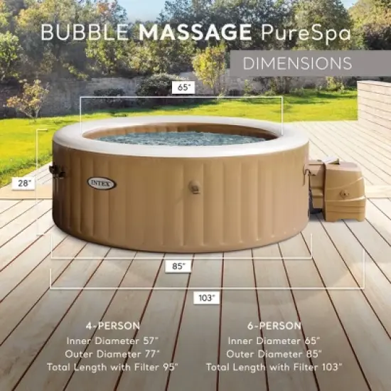INTEX 28427EP PureSpa Bubble Massage Spa Set: Includes Energy Efficient Spa Cover &ndash; 140 Bubble Jets &ndash; 6 Person Capacity &ndash; 85" x 28" image {3}
