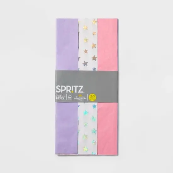 20ct Tissue Paper Pink/Purple/Silver Foil Star Print - Spritz&trade;: Gift Bag Tissue Papers, 20 Pack, Multicolor, All Occasions image {2}