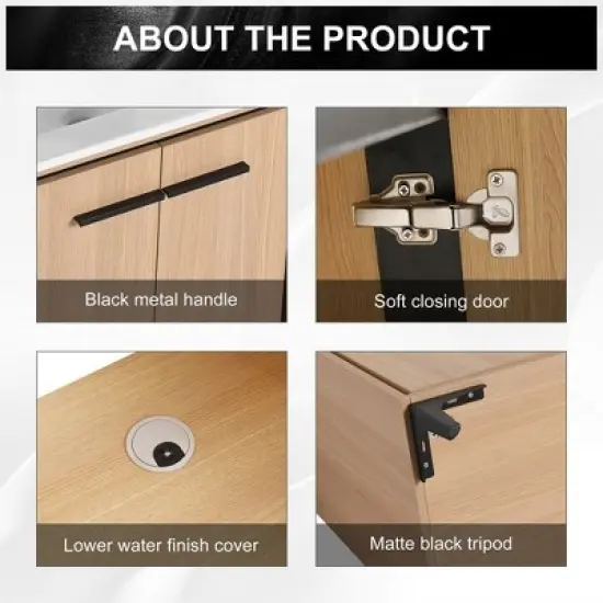 Single Sink Bathroom Vanity, With 2 Soft Closing Doors, Bathroom Vanity With Top Sink, Modern Bathroom Storage Cabinet image {7}