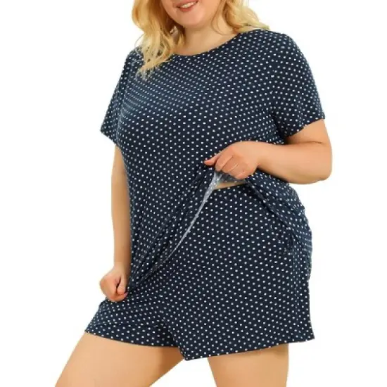 Agnes Orinda Women's Plus Size Nightwear Short Sleeve Shirt and Shorts Pajamas Set Polka Dots Sleepwear image {6}