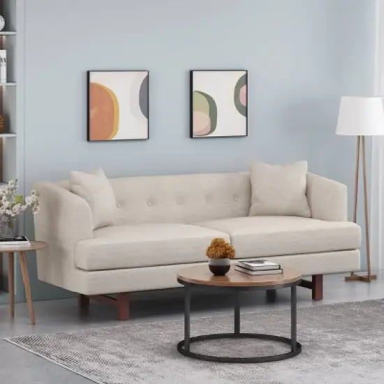 Mableton Mid-Century Modern Upholstered 3 Seater Sofa - Christopher Knight Home image {1}