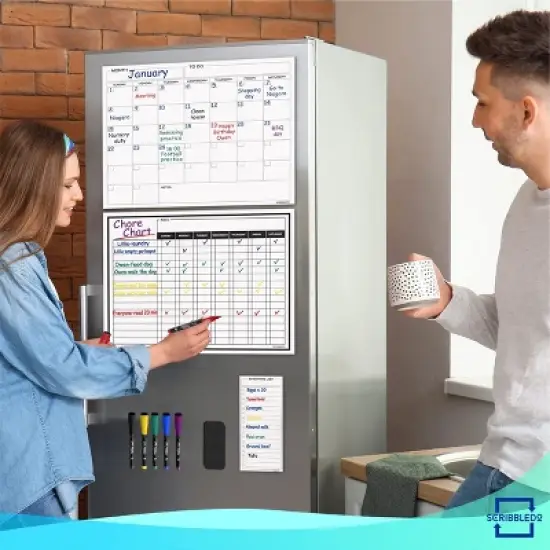 SCRIBBLEDO Magnetic Chore Chart Set 13"x17" Behavior Reward Chart, Monthly Calendar, Shopping List & 6 Markers & Eraser image {2}