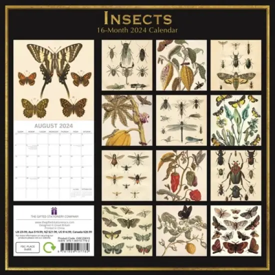 The Gifted Stationery 2024 Square Wall Calendar, Insects, 16-Month Arts & Antiques Theme with 180 Reminder Stickers (12x12 In) image {3}