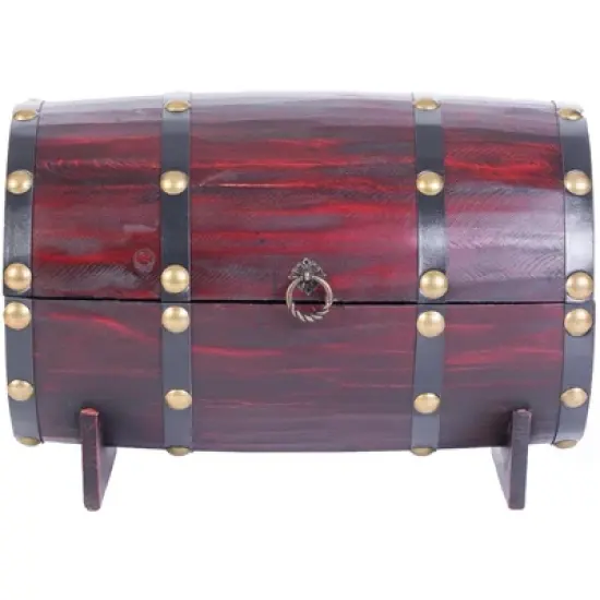 Wooden Wine Barrel Shaped Treasure Chest Vintage Decorative Wine Holder image {4}