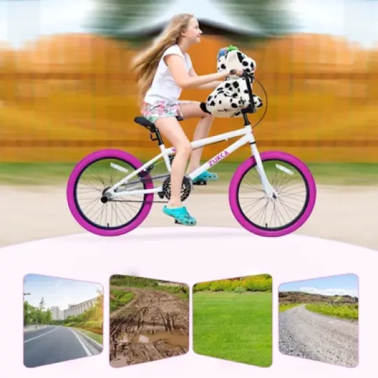 DSVIMOY Freestyle Kids Bike, 20 Inch Single Speed Children's Bicycle for Boys Girls Age 7+ Years, White&Red, 55.12"*25.2"*37" image {2}