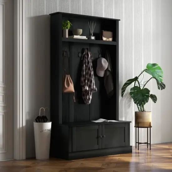 HOMCOM Hall Tree with Bench and Shoe Storage, Entryway Bench with Coat Rack, Mudroom Bench with Storage and Hooks for Hallway image {2}