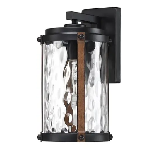 Water Glass and Wood Finish Outdoor Wall Light Black - Wellfor image {4}
