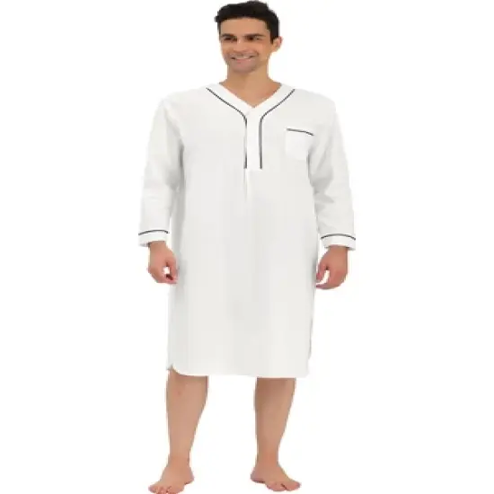 Lars Amadeus Men's Nightshirt Cotton Sleep Shirt Long Sleeves Henley Nightgown Sleepwear image {8}