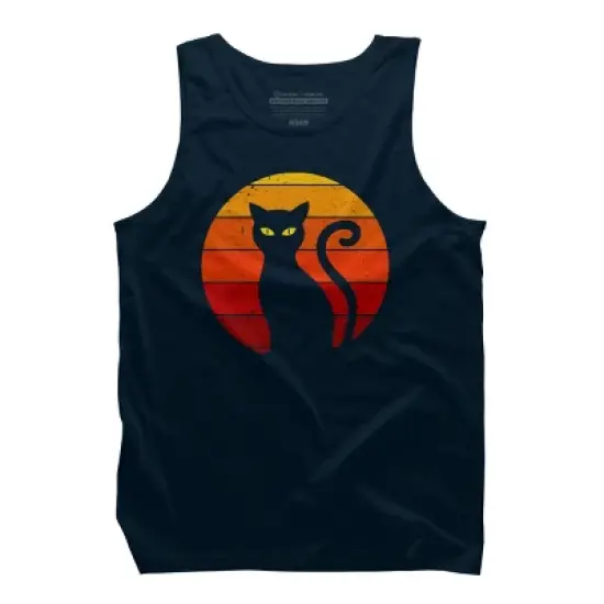 Men's Design By Humans Vintage Retro Sunset Halloween Black Cat I By lemonpepper Tank Top image {5}