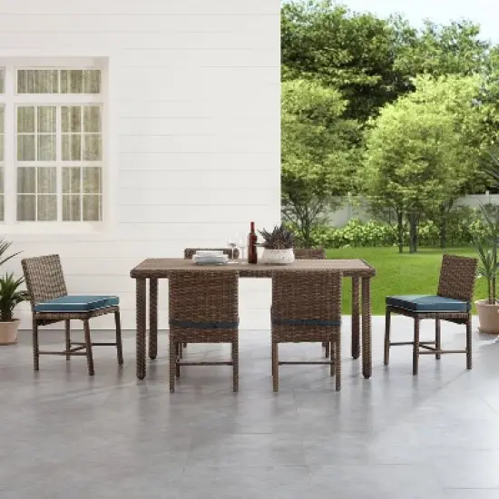 7pc Bradenton Outdoor Steel Dining Set Navy/Weathered Brown - Crosley: With Removable Cushion Covers, UV-Resistant image {2}