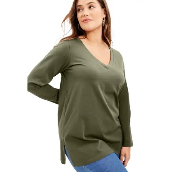 June + Vie by Roaman's Women&rsquo;s Plus Size Long-Sleeve V-Neck One + Only Tunic image {7}