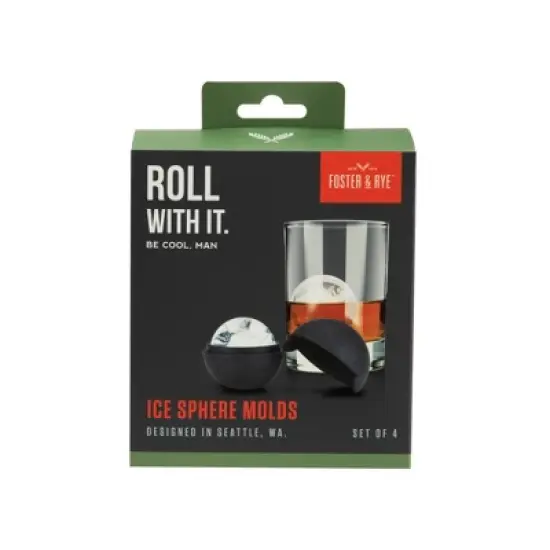 Foster & Rye Ice Sphere Mold, Food-Safe Silicone Large Craft Ice Cube Maker for Cocktails, Chocolates, 2.5 Inch Spheres, Black, Set of 4 image {2}