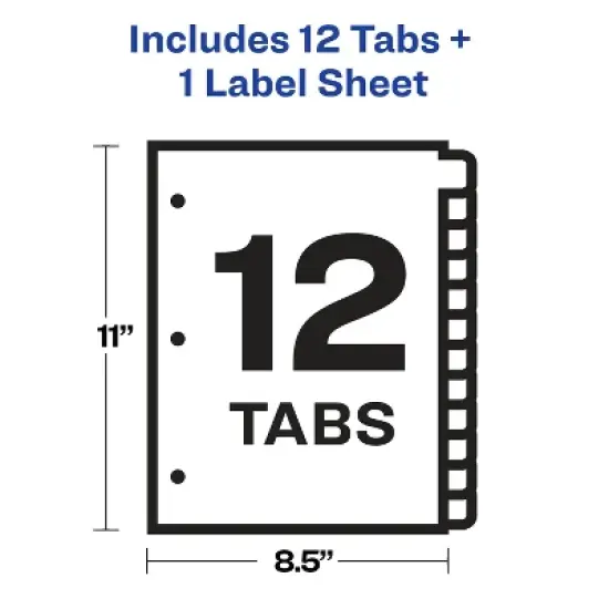 Avery 12 Tab Dividers for 3 Ring Binder, Easy Print & Apply Clear Label Strip, Index Maker Customizable White Tabs, 1 Set (11428) image {5}