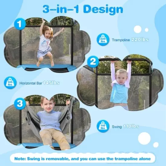 SUGIFT 60'' Kids Trampoline with Safety Enclosure Net, Basketball Hoop & Dartboard, Indoor Outdoor Toddler Trampoline image {9}