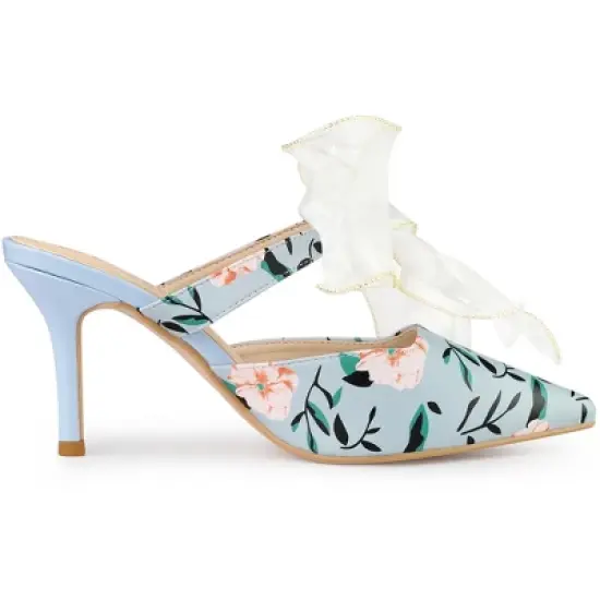 Allegra K Women's Floral Printed Lace Strap Stiletto Heels Mules image {5}