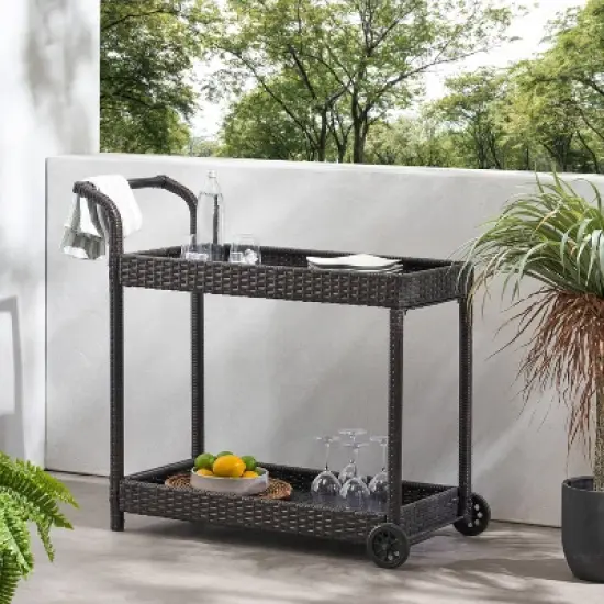 Savona Wicker Outdoor Serving Cart - Brown - Christopher Knight Home image {7}