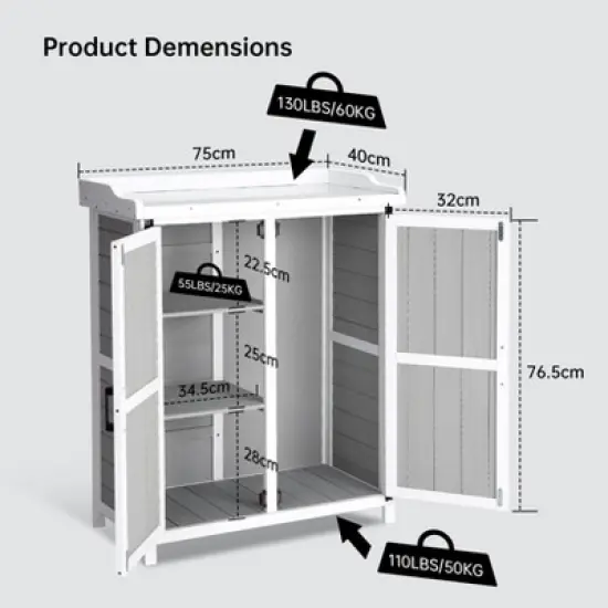 Outdoor Cabinet with Metal Tabletop Garden Potting Bench Table image {7}