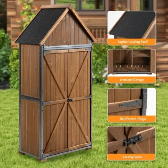 GDFStudio Forster Modern 67" Fir Wood Outdoor Storage Shed with Metal Frame image {4}