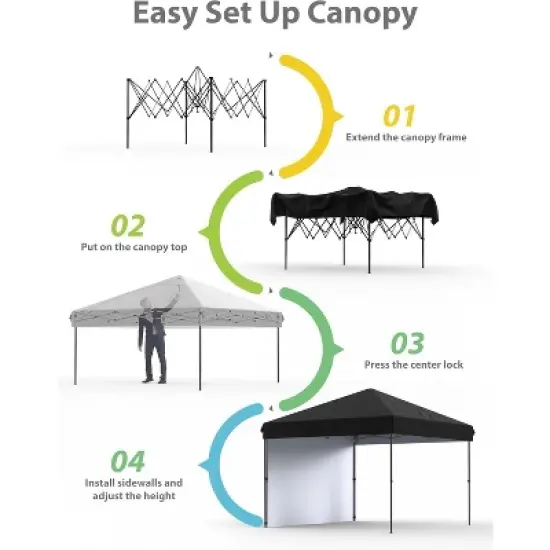 10'x10' Instant Setup Canopy Tent, Portable Outdoor Shelter with Removable Sidewall, Includes Stakes & Ropes, for Parties, Events, Camping image {5}