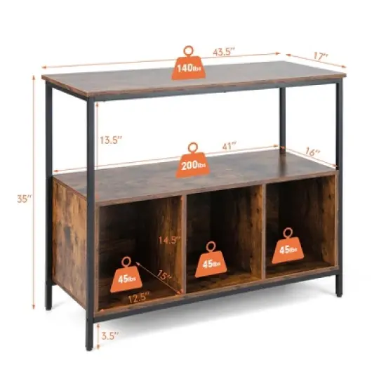 Costway Buffet Sideboard Kitchen Storage Cabinet Open Shelf w/ 3 Compartments Black\Rustic image {3}