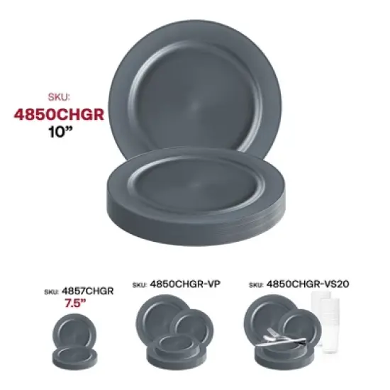 Smarty Had A Party 10" Charcoal Gray Plastic Dinner Plates - 120 pcs image {5}