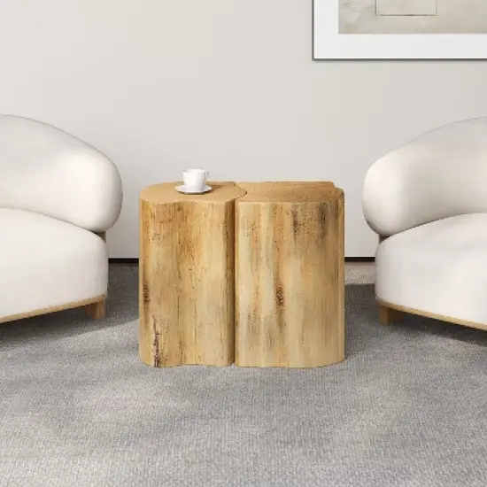 2-in-1 Irregular MGO End Table, Split Design, Small Space Friendly,Indoor Outdoor Use,Natural Color image {1}